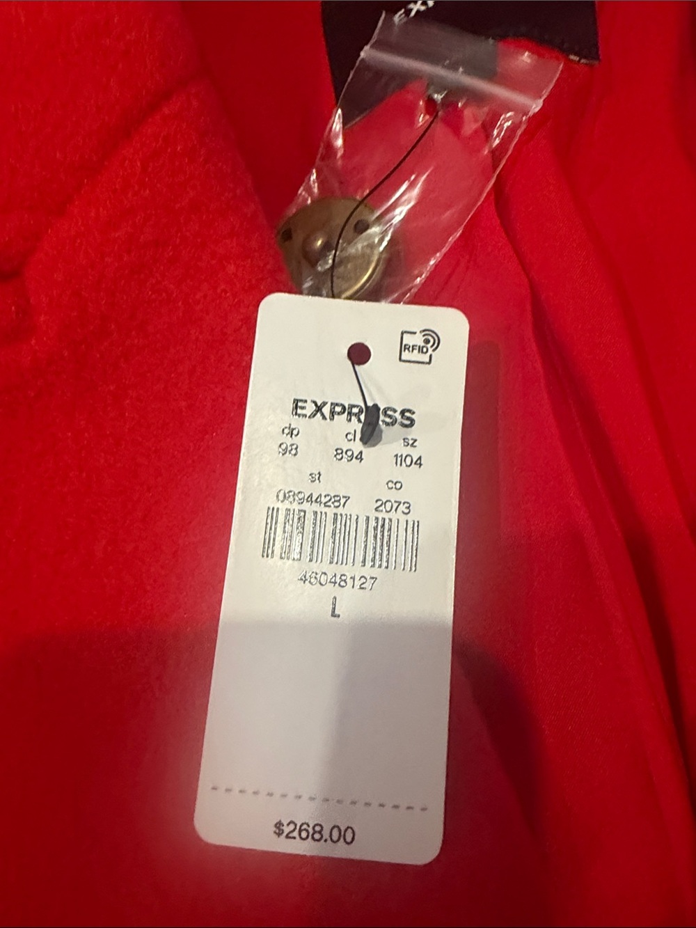 Express Bright Red Double-Breasted Pea Coat with Gold Buttons - Picture 3 of 4